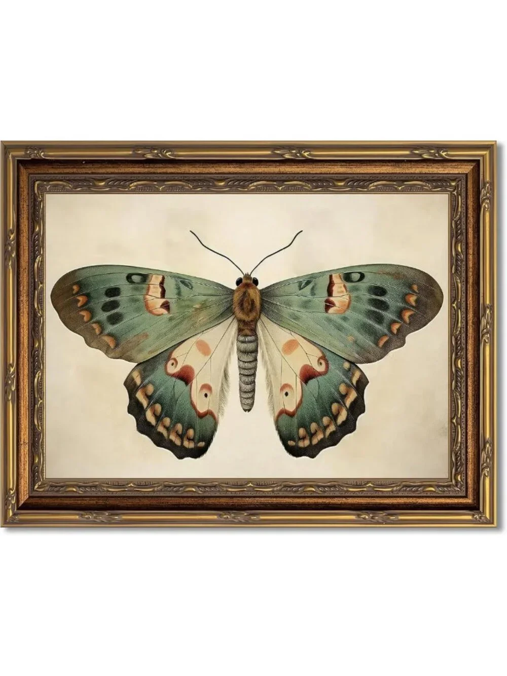 Vintage Gold Framed Butterfly Canvas Wall Art | Retro Insect Decor for